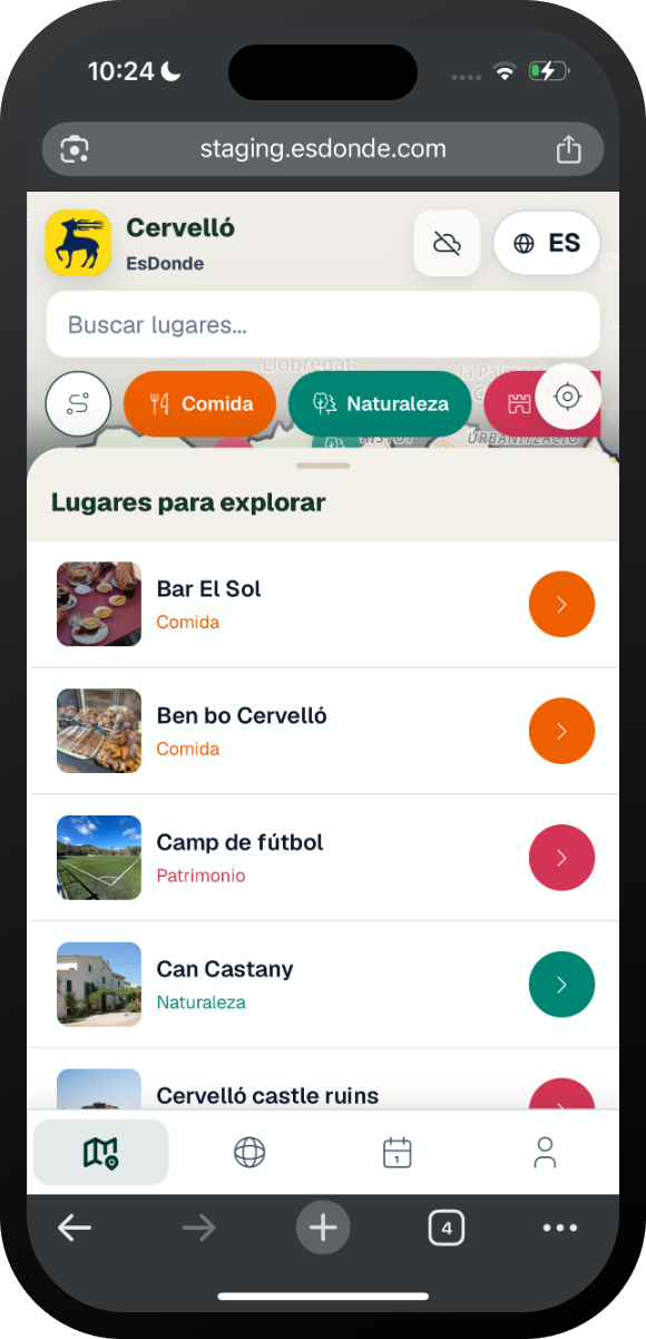 Lista de rutas en el mapa de Esdonde